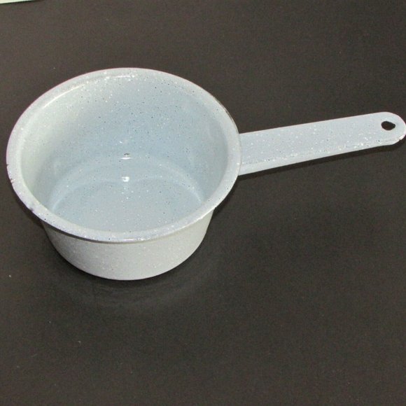 Vintage Enamel Saucepan Speckled Gray Chippy Pot Enamelware Rustic Farmhouse - Picture 6 of 9